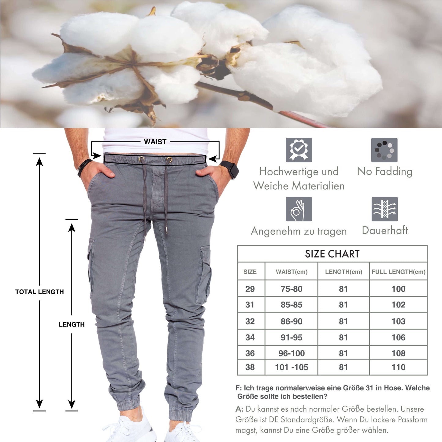 STYLEKO Cargohose Elastischer Hosenband