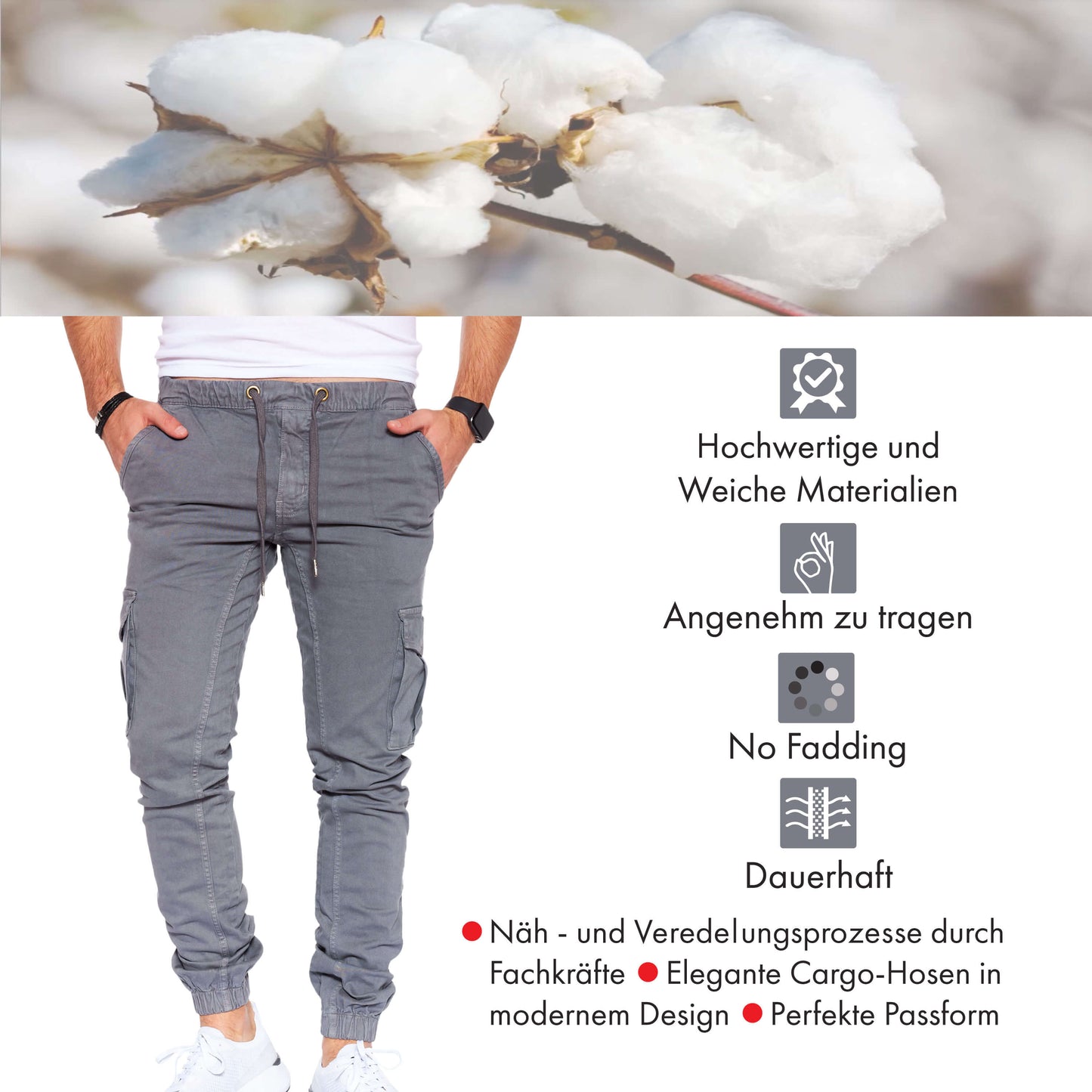 STYLEKO Cargohose Elastischer Hosenband
